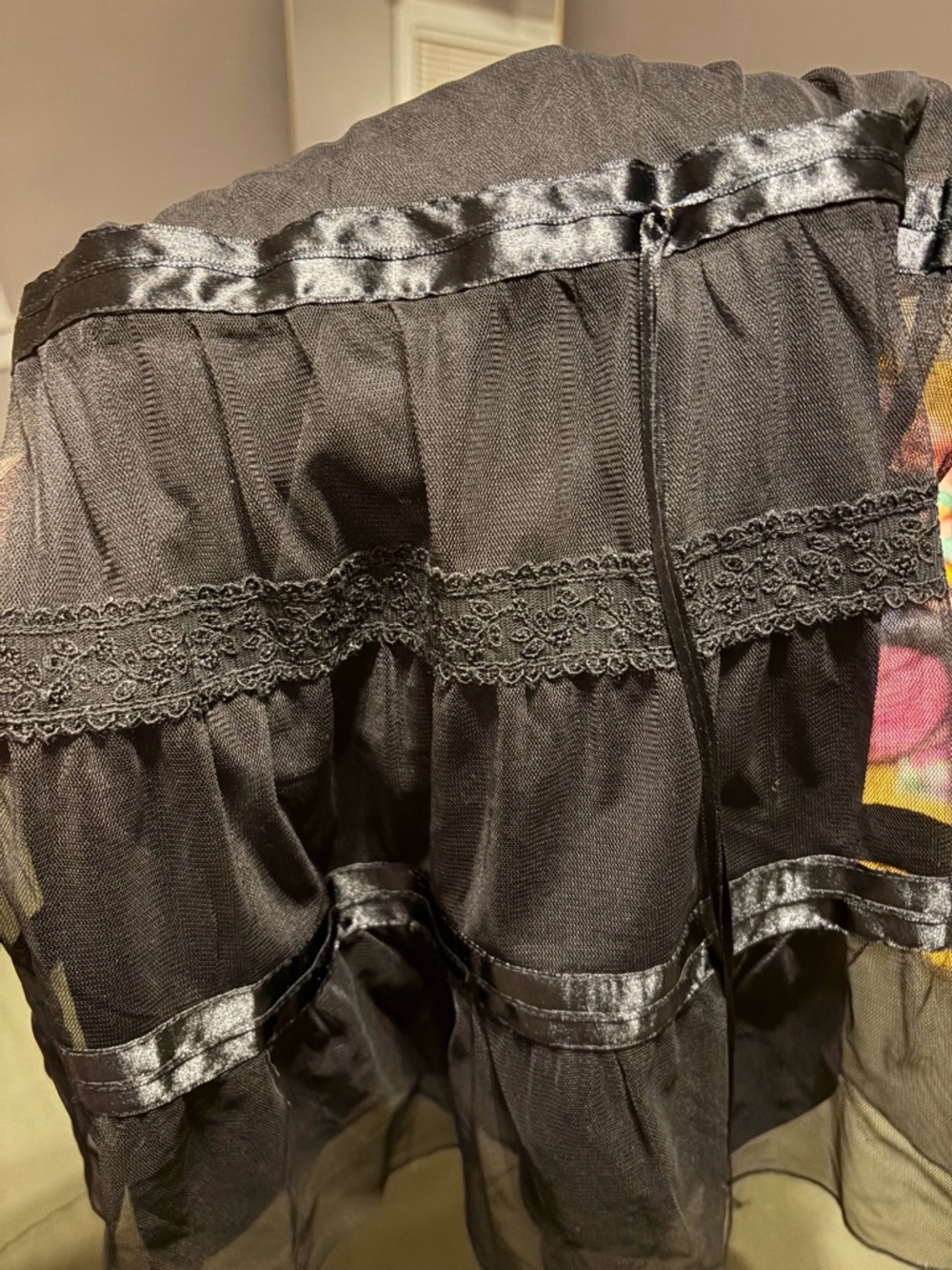 Vintage Express Sheer Black Lace Trim Tiered Skirt - WHIMSY GOTH BALLET VIBES